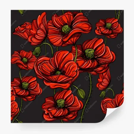 Papier peint bouquet de coquelicots rouges sur fond sombre – Wallnifity®