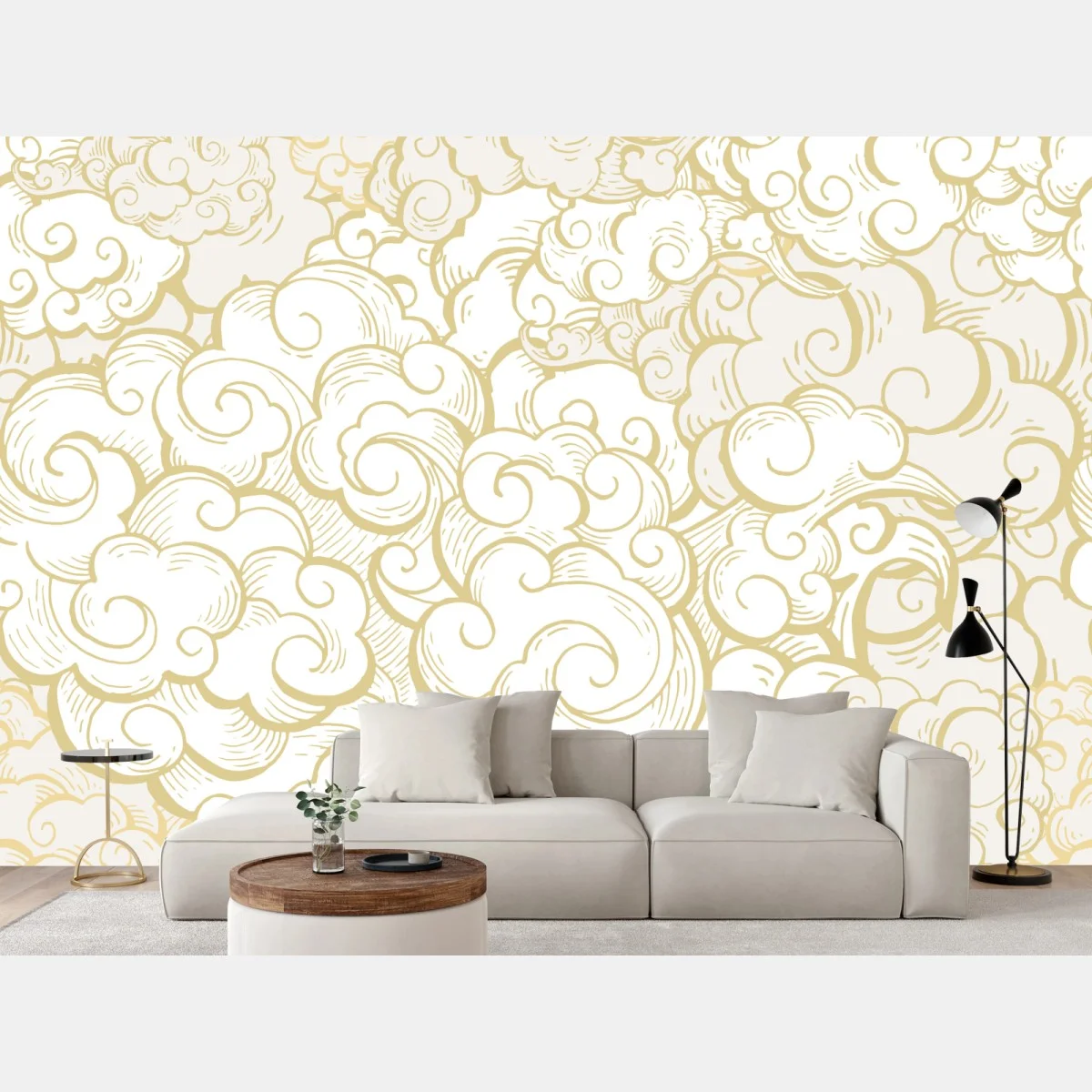 Papier peint nuages stylisés dorés sur fond blanc – Wallnifity® Papier peint nuages stylisés dorés sur fond blanc – Wallnifity®