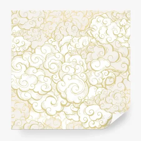 Papier peint nuages stylisés dorés sur fond blanc – Wallnifity®