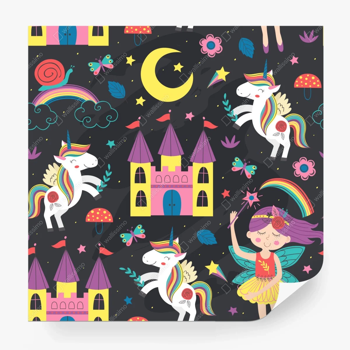 Papier peint univers féerique de licornes et châteaux – Wallnifity® Papier peint univers féerique de licornes et châteaux – Wallnifity®