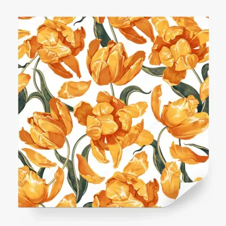Papier peint motif tulipes orangées sur fond blanc – Wallnifity®