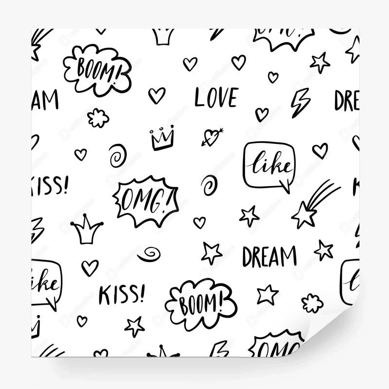Papier peint motifs griffonnés pop art en noir et blanc – Wallnifity® Papier peint motifs griffonnés pop art en noir et blanc – Wallnifity®