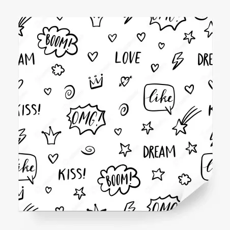 Papier peint motifs griffonnés pop art en noir et blanc – Wallnifity®