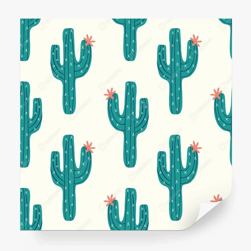 Papier peint motif cactus graphique vert et rose – Wallnifity®