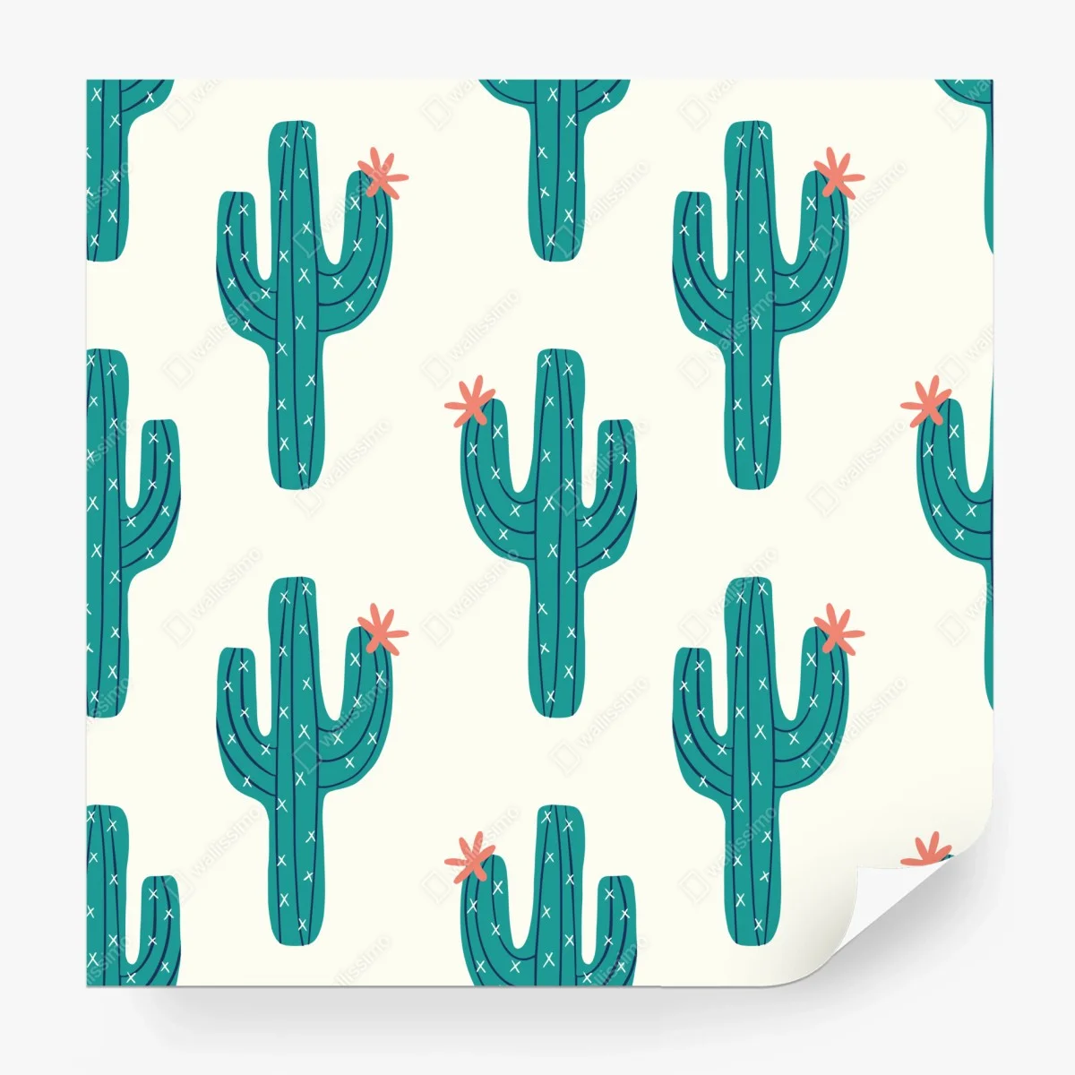 Papier peint motif cactus graphique vert et rose – Wallnifity®