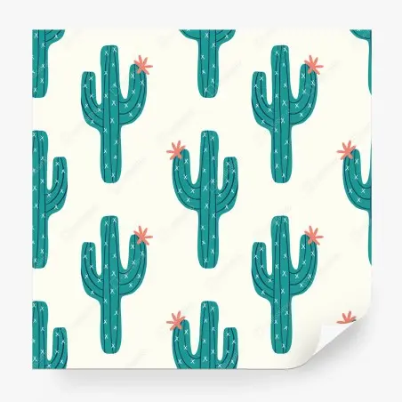 Papier peint motif cactus graphique vert et rose – Wallnifity®