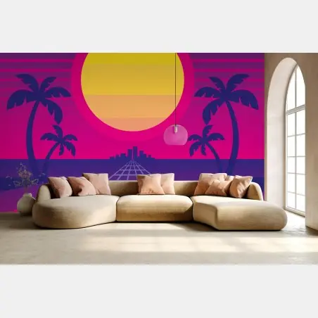 Papier peint horizon synthwave au soleil néon – Wallnifity®