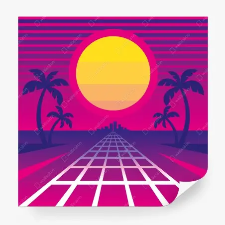 Papier peint horizon synthwave au soleil néon – Wallnifity®