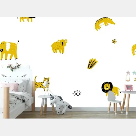 Papier peint motif safari jaune pour chambre d'enfant – Wallnifity®