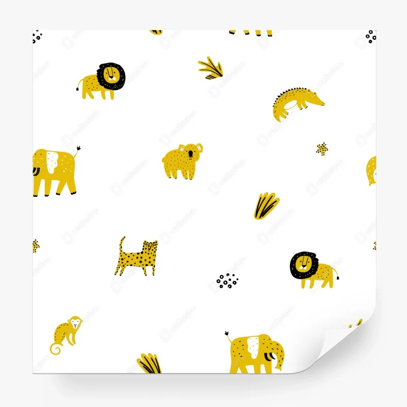 Papier peint motif safari jaune pour chambre d'enfant – Wallnifity®
