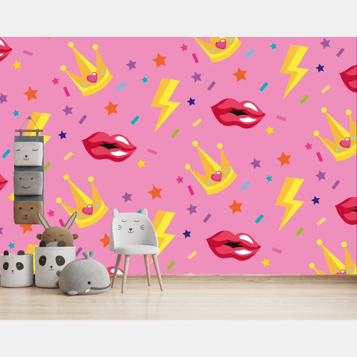 Papier peint motif pop rose couronnes et baisers – Wallnifity® Papier peint motif pop rose couronnes et baisers – Wallnifity®
