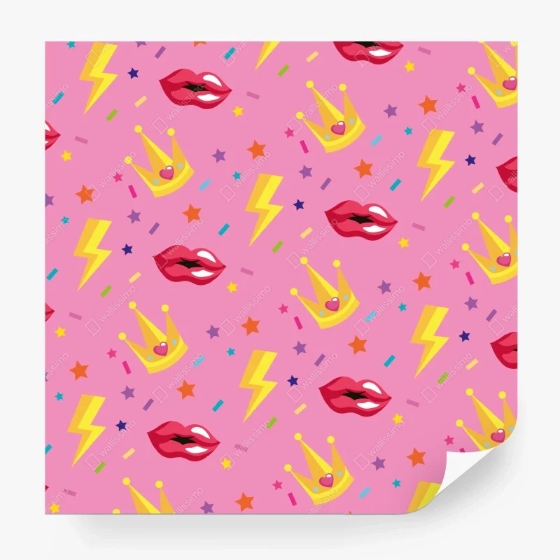 Papier peint motif pop rose couronnes et baisers – Wallnifity® Papier peint motif pop rose couronnes et baisers – Wallnifity®