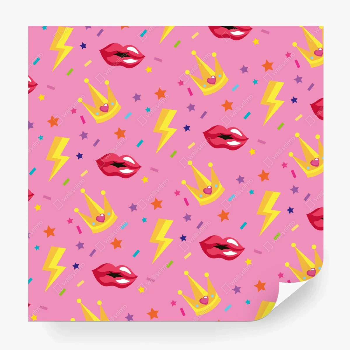 Papier peint motif pop rose couronnes et baisers – Wallnifity® Papier peint motif pop rose couronnes et baisers – Wallnifity®