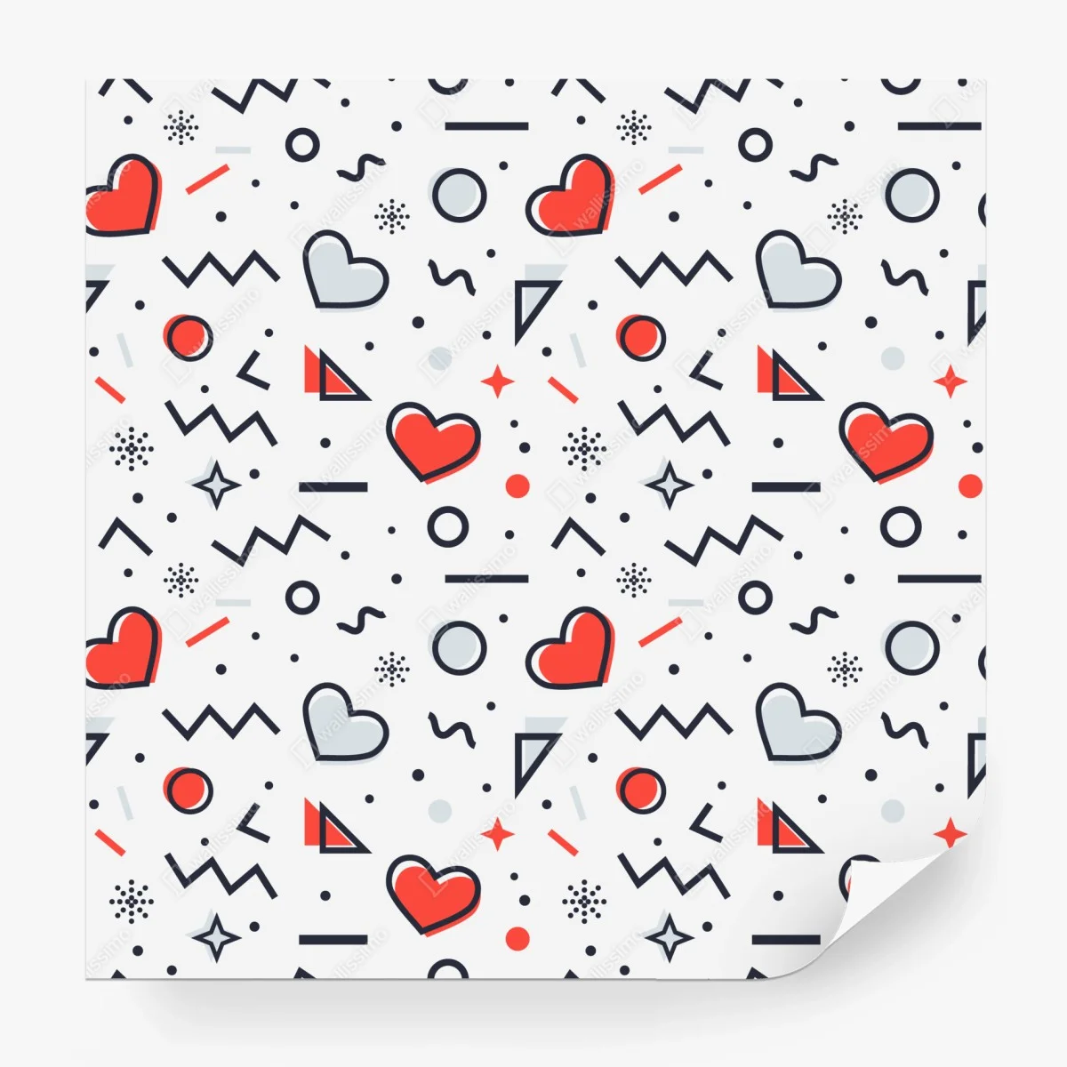 Papier peint motif géométrique aux cœurs rouge et gris – Wallnifity®