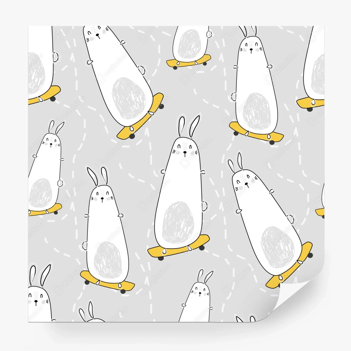 Papier peint lapins skateurs sur fond gris – Wallnifity® Papier peint lapins skateurs sur fond gris – Wallnifity®