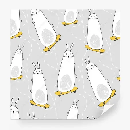 Papier peint lapins skateurs sur fond gris – Wallnifity®
