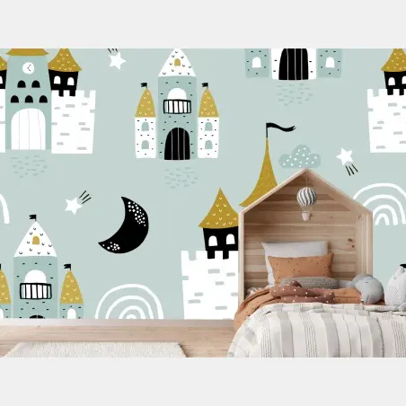 Papier peint motif château féerique pour chambre d'enfant – Wallnifity®