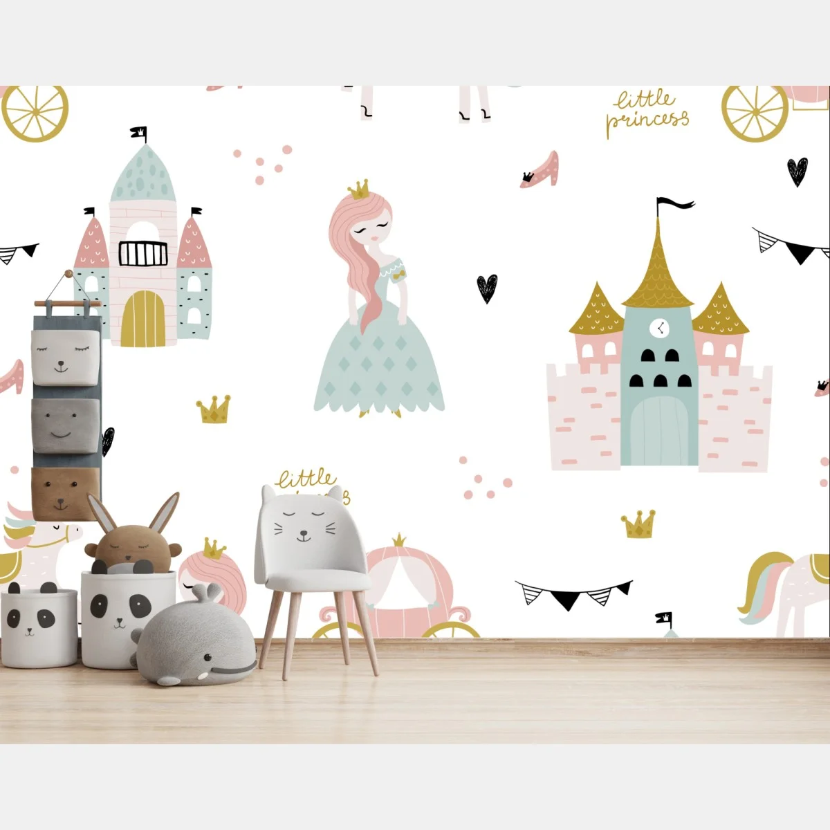 Papier peint scène de conte de fées pastel avec princesse et château – Wallnifity® Papier peint scène de conte de fées pastel avec princesse et château – Wallnifity®