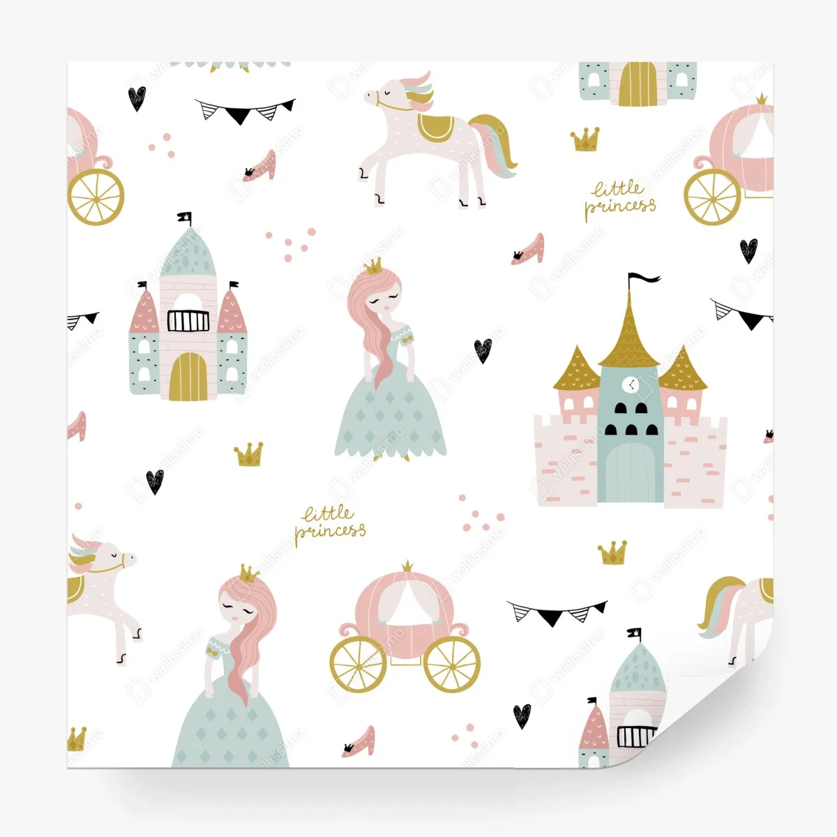 Papier peint scène de conte de fées pastel avec princesse et château – Wallnifity® Papier peint scène de conte de fées pastel avec princesse et château – Wallnifity®