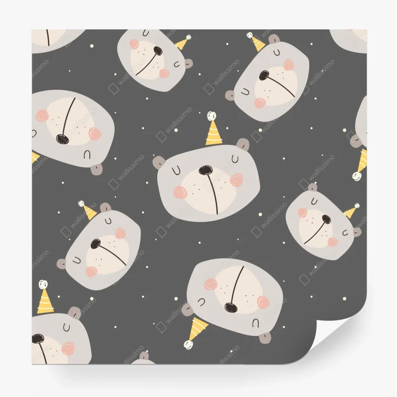 Papier peint motif oursons en fête sur fond gris – Wallnifity® Papier peint motif oursons en fête sur fond gris – Wallnifity®
