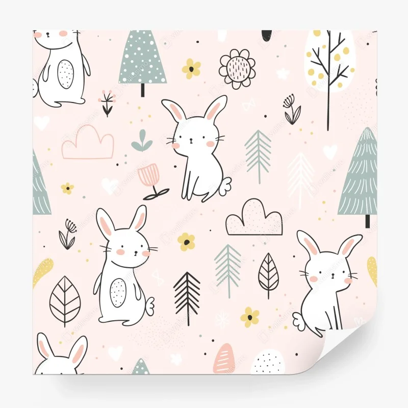 Papier peint motif lapins pastel pour chambre d'enfant – Wallnifity® Papier peint motif lapins pastel pour chambre d'enfant – Wallnifity®