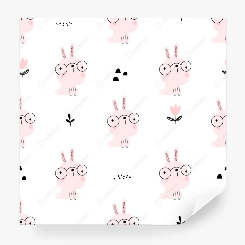 Papier peint motif de lapins roses à lunettes pour chambre d'enfant – Wallnifity® Papier peint motif de lapins roses à lunettes pour chambre d'enfant – Wallnifity®
