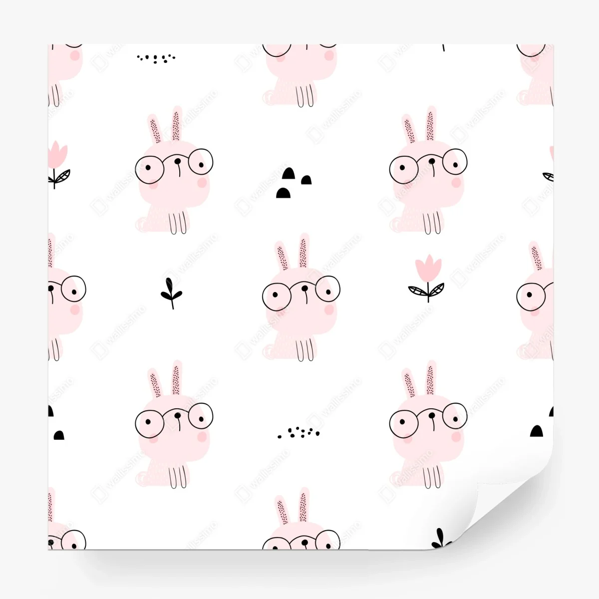 Papier peint motif de lapins roses à lunettes pour chambre d'enfant – Wallnifity® Papier peint motif de lapins roses à lunettes pour chambre d'enfant – Wallnifity®
