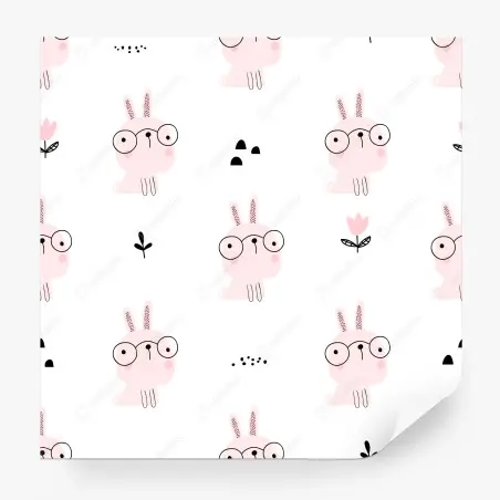 Papier peint motif de lapins roses à lunettes pour chambre d'enfant – Wallnifity®