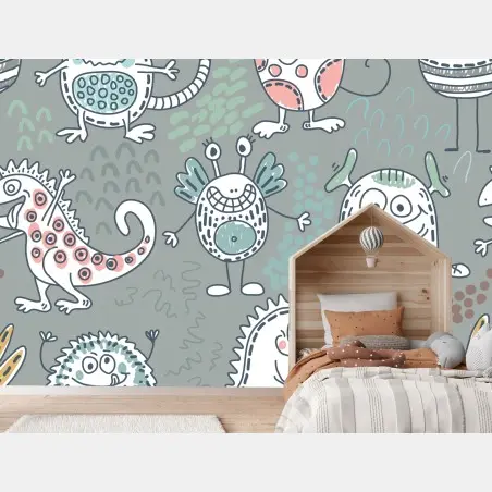 Papier peint motifs de monstres mignons pour chambre d'enfant – Wallnifity®