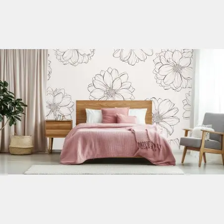 Papier peint motif floral délicat en noir et blanc – Wallnifity®