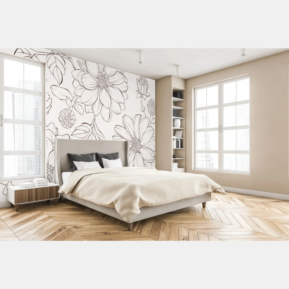 Papier peint motif floral délicat au trait – Wallnifity® Papier peint motif floral délicat au trait – Wallnifity®