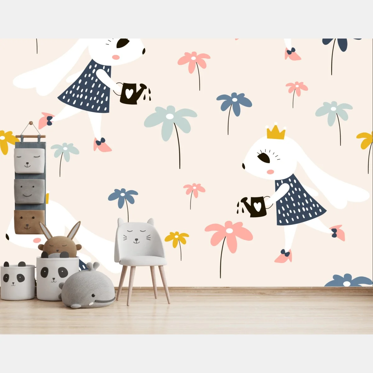 Papier peint rêve de lapins couronnés et fleurs – Wallnifity® Papier peint rêve de lapins couronnés et fleurs – Wallnifity®