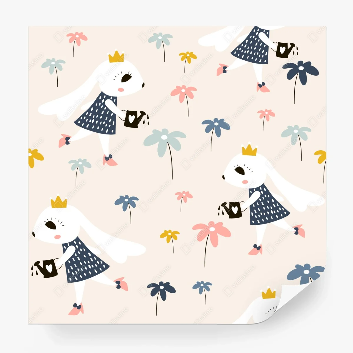 Papier peint rêve de lapins couronnés et fleurs – Wallnifity® Papier peint rêve de lapins couronnés et fleurs – Wallnifity®