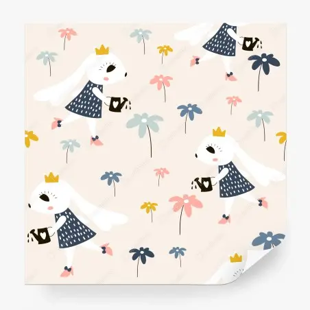 Papier peint rêve de lapins couronnés et fleurs – Wallnifity®