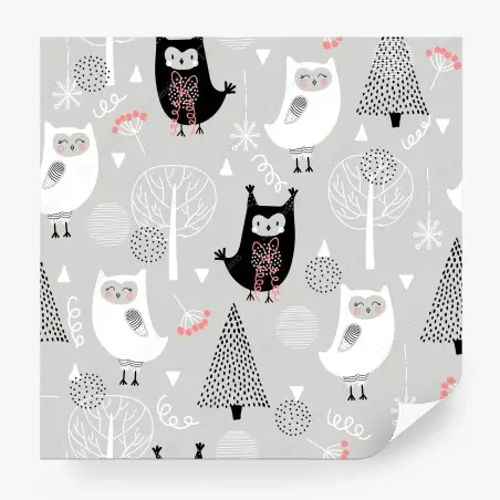 Papier peint motif de chouettes scandinaves pour chambre d'enfant – Wallnifity®