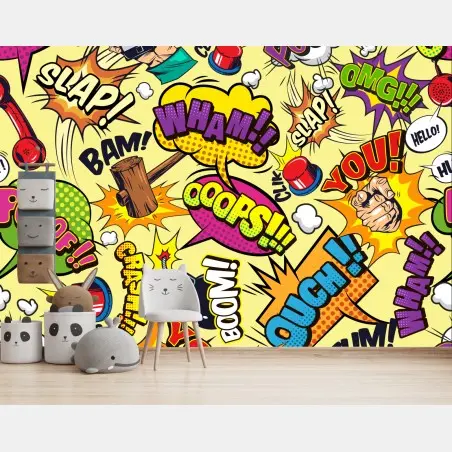 Papier peint explosion d'onomatopées pop art colorée – Wallnifity®