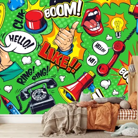 Papier peint motif pop art explosif aux onomatopées – Wallnifity®