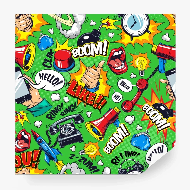 Papier peint motif pop art explosif aux onomatopées – Wallnifity®