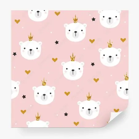 Papier peint têtes d'ours couronnées sur fond rose – Wallnifity®
