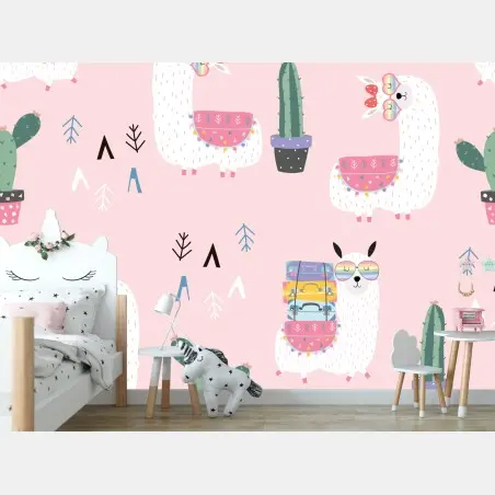 Papier peint motif de lamas pastel pour chambre d'enfant – Wallnifity®
