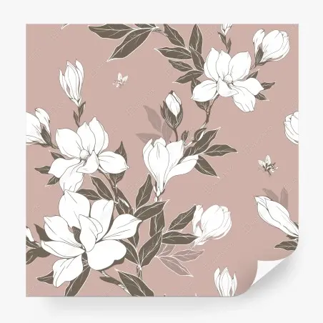 Papier peint motif floral magnolia sur fond rose poudré – Wallnifity®