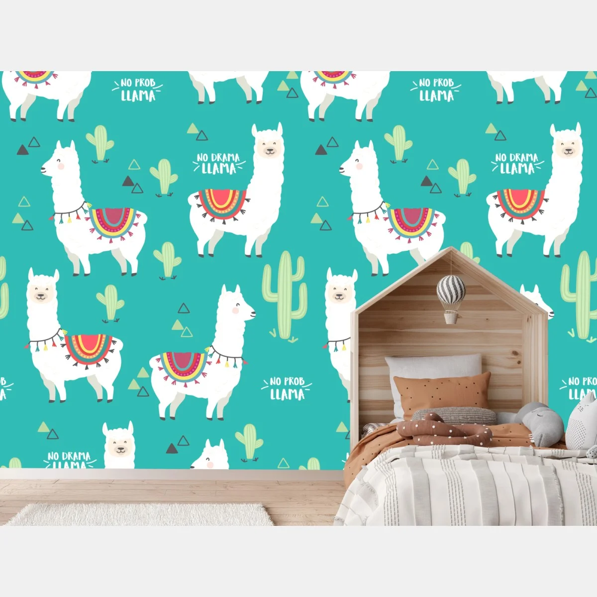 Papier peint motif lamas joyeux sur fond turquoise – Wallnifity® Papier peint motif lamas joyeux sur fond turquoise – Wallnifity®