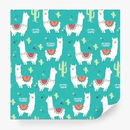 Papier peint motif lamas joyeux sur fond turquoise – Wallnifity®