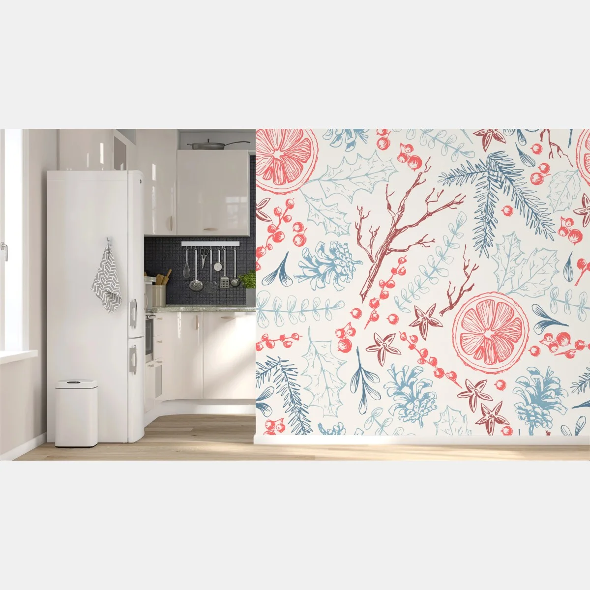 Papier peint motif botanique hivernal aux agrumes et épices – Wallnifity® Papier peint motif botanique hivernal aux agrumes et épices – Wallnifity®