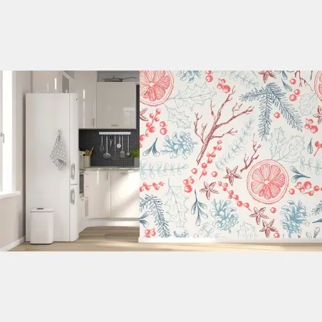 Papier peint motif botanique hivernal aux agrumes et épices – Wallnifity®