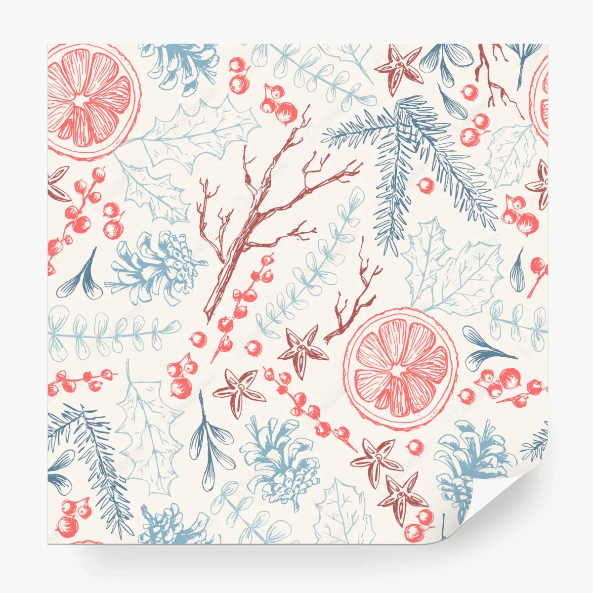 Papier peint motif botanique hivernal aux agrumes et épices – Wallnifity® Papier peint motif botanique hivernal aux agrumes et épices – Wallnifity®