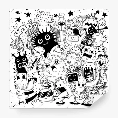 Papier peint rassemblement de monstres doodle en noir et blanc – Wallnifity®