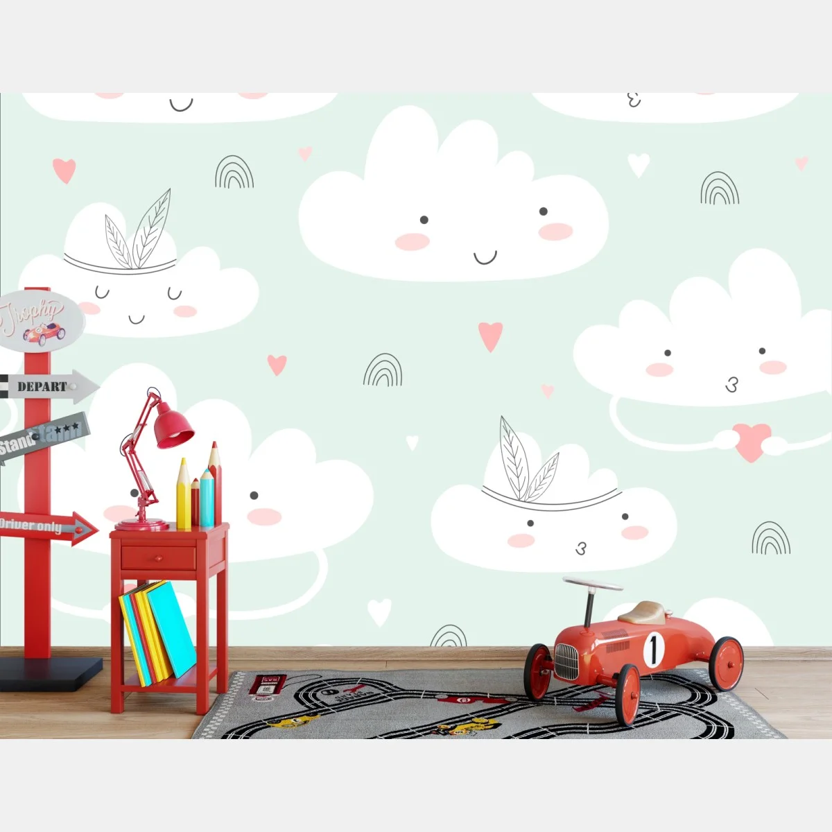 Papier peint nuages mignons et cœurs pastel pour chambre d'enfant – Wallnifity® Papier peint nuages mignons et cœurs pastel pour chambre d'enfant – Wallnifity®