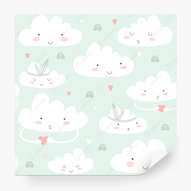 Papier peint nuages mignons et cœurs pastel pour chambre d'enfant – Wallnifity® Papier peint nuages mignons et cœurs pastel pour chambre d'enfant – Wallnifity®