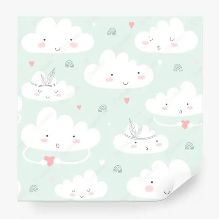 Papier peint nuages mignons et cœurs pastel pour chambre d'enfant – Wallnifity®